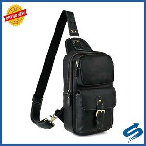 Leather Crossbody Sling Bag for Hiking Travel Outdoor Sports